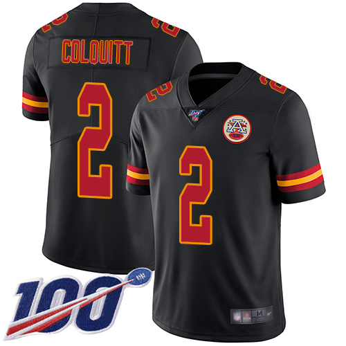 Youth Kansas City Chiefs #2 Colquitt Dustin Limited Black Rush Vapor Untouchable 100th Season Football Nike NFL Jersey